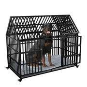 54 inch Heavy Duty Indestructible Dog Crate with Mat, Escape Proof Dog Cage Kennel with Lockable Wheels, High Anxiety Double Door, Extra Large Crate Indoor for 
