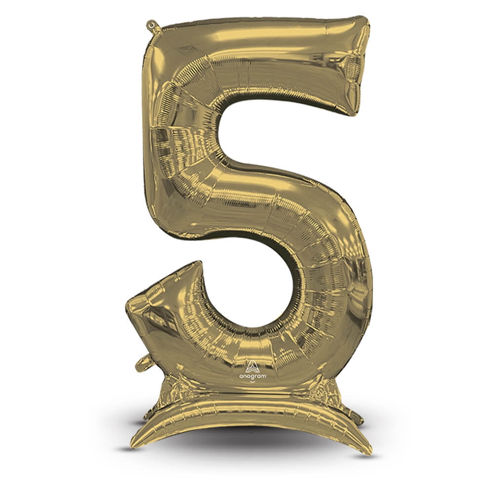 54 inch Stand-Up Numberz 5 - White Gold (Air-Fill Only) Foil Mylar Balloon - Party Supplies Decorations