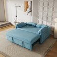 thumbnail image 1 of 54-inch Velvet Pull Out Sleeper Sofa Bed, Convertible Futon Couch with Adjustable Backrest, 3 in 1 Modern Loveseat with 2 Pockets, Small Love Seat for Living Room, Office, Blue, 1 of 8