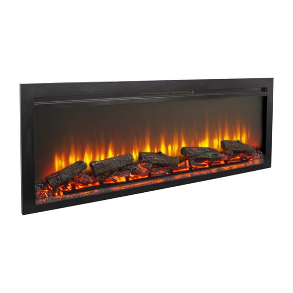 54 inch in wall recessed electric fireplace with remote and multi color flame & emberbed