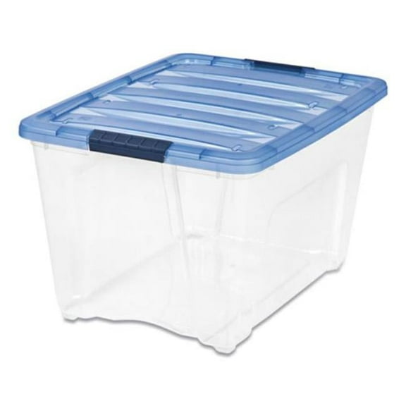 54 qt. Stack & Pull Latching Flat Lid Storage Box, Clear & Translucent Blue