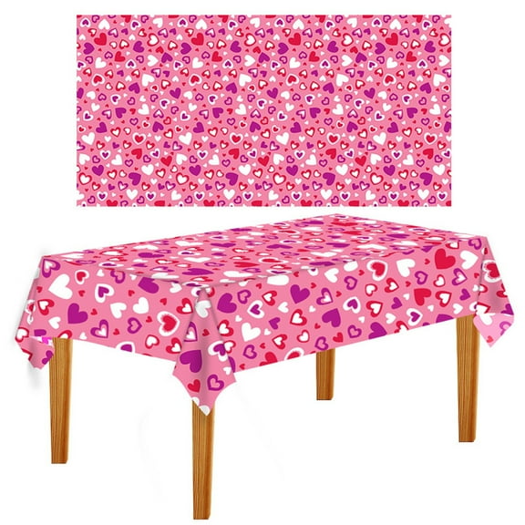 54 x 108 Inch Valentine's Day Disposable Tablecloths - 1 Pack Heart Shaped Disposable Decor for Wedding, Anniversary & Party!
