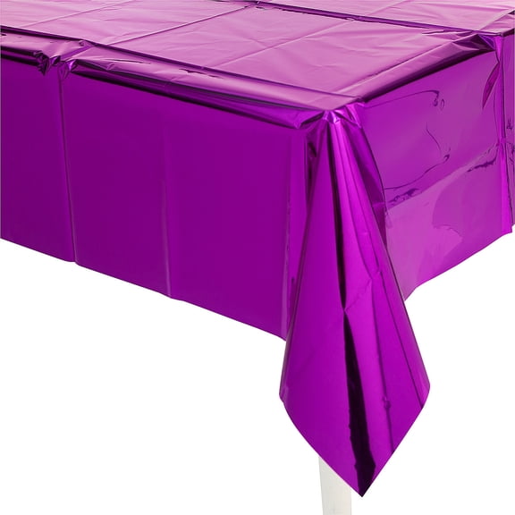54" x 108" Metallic Hot Pink Rectangle Disposable Foil Tablecloth