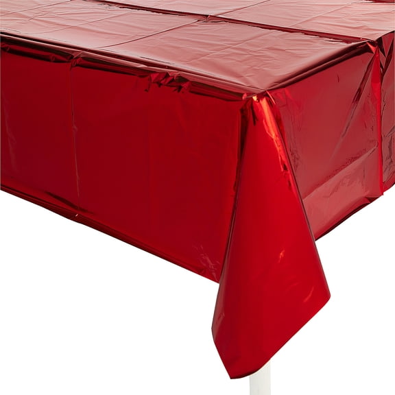 54" x 108" Metallic Red Rectangle Disposable Foil Tablecloth
