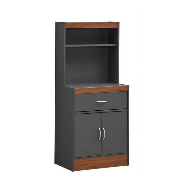 54 x 15.75 x 23.62 in. Open Shelves, 1-Drawer & Bottom Enclosed Storage Kitchen Cabinet, Grey & Oak