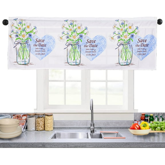 54 x 18 Inch Rod Pocket Kitchen Curtains Valances, Rustic Valances for Living Room Bathroom, Flower Vase Farmhouse Kitchen Curtains , 1 Panel