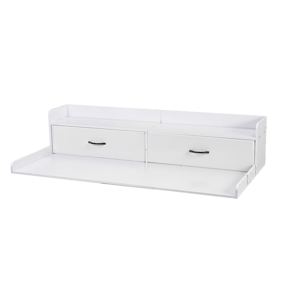54 x 27.5 in Washer Dryer Countertop with Shelf, Wooden Laundry Topper 2 Drawers Hooks, Machine Top Organization Storage White