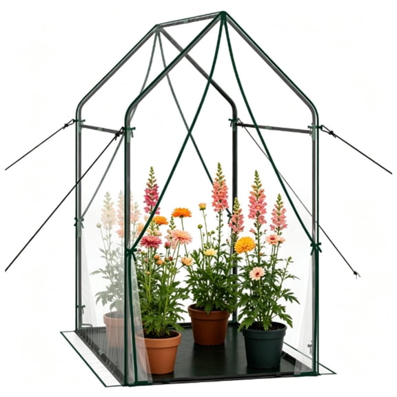 54" x 36" x 67" Portable Mini Greenhouse with PE Bottom Mat,  Clear PVC Plant Grow Tent, Wind Resistant Metal Frame Outdoor Green House with Stakes & Ropes