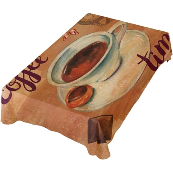 54 x 54 Inch Table Cloth, Vintage Style Collage with Cup of Coffee with Cookie Washable Tablecloth Protector for Dining Table, Camping and Buffet Parties