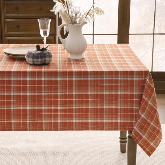 54 x 70 Inch Fall Checkered Rectangle Christmas Tablecloth, Thanksgiving Brown Buffalo Plaid Cotton Flannel Table Cloths, Halloween Stain Resistant Washable Table Cover for Holiday Party Dining