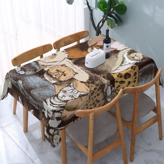 54" x 72" Rectangular Tablecloth, Table Cover for Indoor & Outdoor Dining, Party, Buffet Picnic, Cats Cartoon Cute