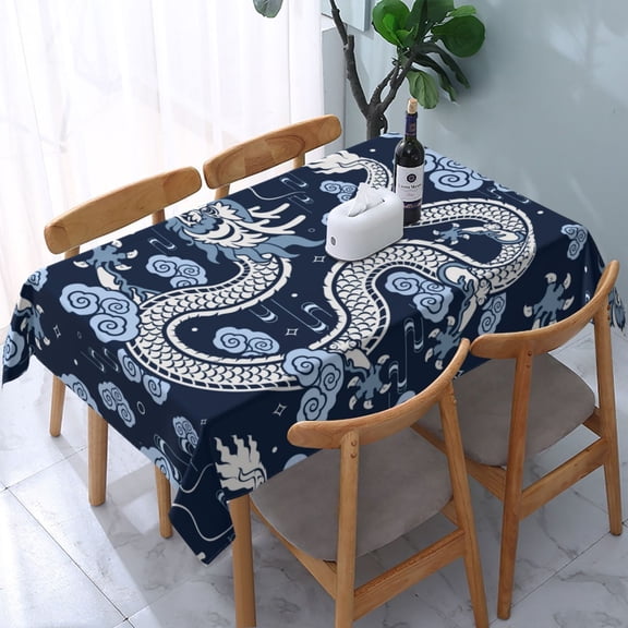 54" x 72" Rectangular Tablecloth, Table Cover for Indoor & Outdoor Dining, Party, Buffet Picnic, Chinese Dragon Asian Oriental