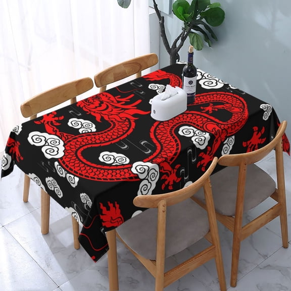 54" x 72" Rectangular Tablecloth, Table Cover for Indoor & Outdoor Dining, Party, Buffet Picnic, Chinese Dragon Asian Zodiac