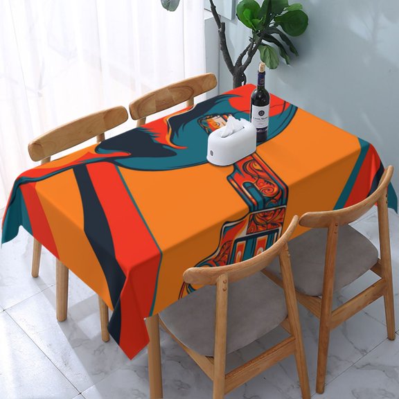54" x 72" Rectangular Tablecloth, Table Cover for Indoor & Outdoor Dining, Party, Buffet Picnic, Danger Skull With Gun Retro