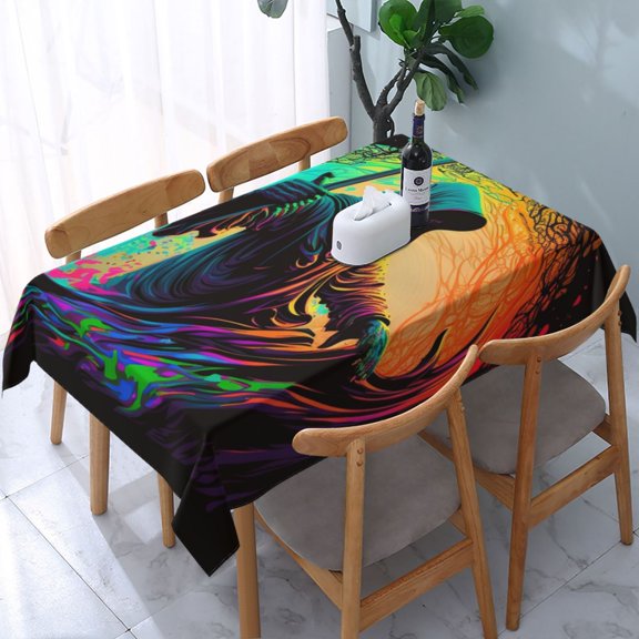 54" x 72" Rectangular Tablecloth, Table Cover for Indoor & Outdoor Dining, Party, Buffet Picnic, Dark Grim Reaper Psychedelic Death B2b8ef93