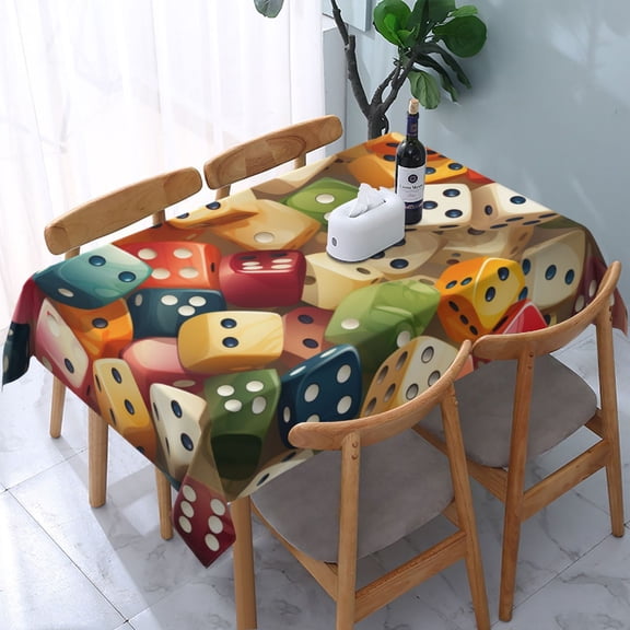 54" x 72" Rectangular Tablecloth, Table Cover for Indoor & Outdoor Dining, Party, Buffet Picnic, Domino Stones Game Dice Art