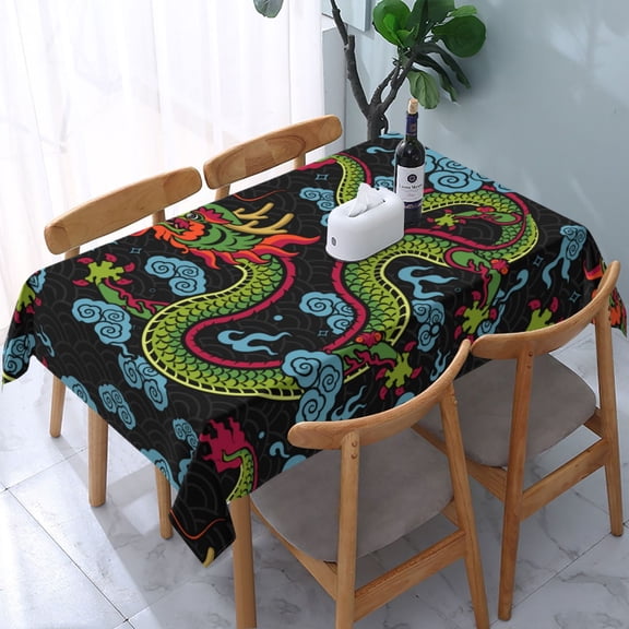 54" x 72" Rectangular Tablecloth, Table Cover for Indoor & Outdoor Dining, Party, Buffet Picnic, Dragon Asian Chinese Zodiac