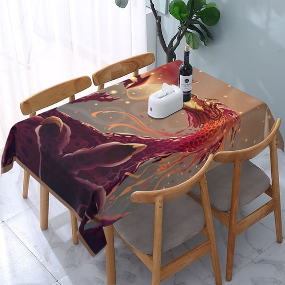 54" x 72" Rectangular Tablecloth, Table Cover for Indoor & Outdoor Dining, Party, Buffet Picnic, Dragon Fire Japanese Samurai Sword