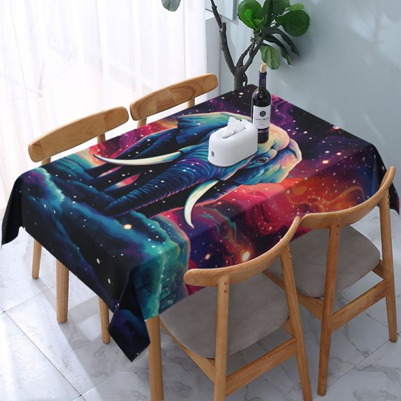 54" x 72" Rectangular Tablecloth, Table Cover for Indoor & Outdoor Dining, Party, Buffet Picnic, Elephant Indian Starry Psychedelic Art