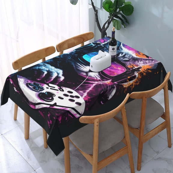 54" x 72" Rectangular Tablecloth, Table Cover for Indoor & Outdoor Dining, Party, Buffet Picnic, Galaxy Cat Play Games Funny