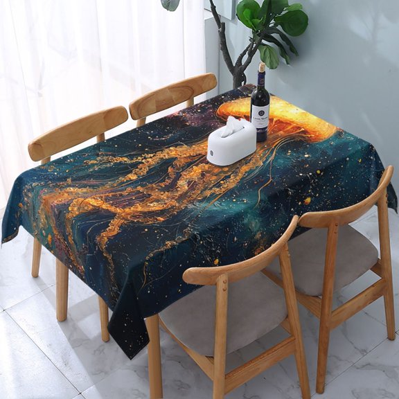 54" x 72" Rectangular Tablecloth, Table Cover for Indoor & Outdoor Dining, Party, Buffet Picnic, Jellyfish Galaxy Universe