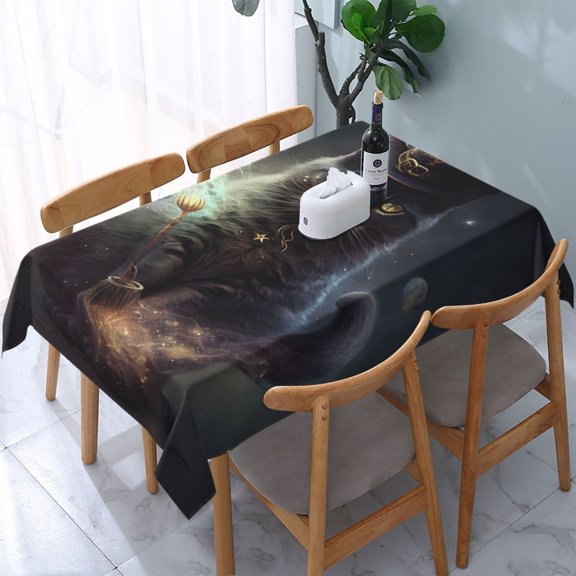 54" x 72" Rectangular Tablecloth, Table Cover for Indoor & Outdoor Dining, Party, Buffet Picnic, Magic Cat Witch