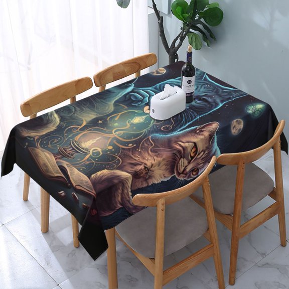 54" x 72" Rectangular Tablecloth, Table Cover for Indoor & Outdoor Dining, Party, Buffet Picnic, Magic Cats Retro Cat