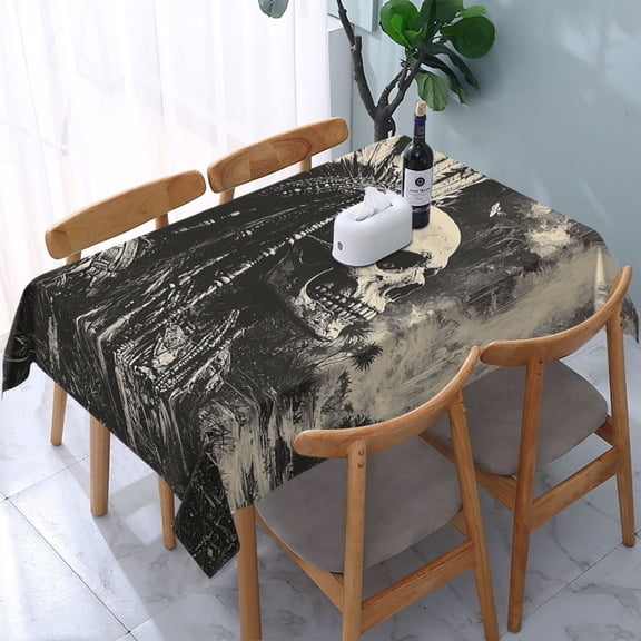54" x 72" Rectangular Tablecloth, Table Cover for Indoor & Outdoor Dining, Party, Buffet Picnic, Tribal Chief Skull Vintage Art