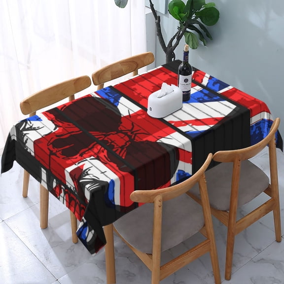 54" x 72" Rectangular Tablecloth, Table Cover for Indoor & Outdoor Dining, Party, Buffet Picnic, Union Jack Skull Uk Flag
