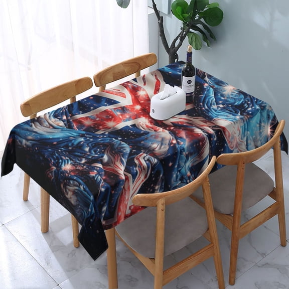 54" x 72" Rectangular Tablecloth, Table Cover for Indoor & Outdoor Dining, Party, Buffet Picnic, Union Jack United Kingdom Flag Starry