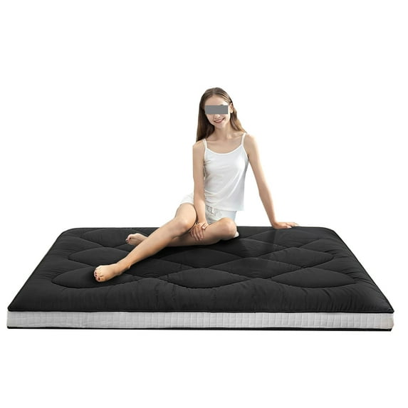 54"x 80" Futon Floor Mattress, Full Size Foldable Roll Up Mattress with Memory Foam, Children's Play Tatami Mat Floor for Indoors and Outdoors,, Black