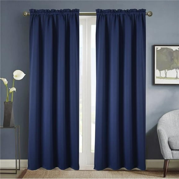 54 x 90 in. Twilight Solid Blackout Rod Pocket Single Curtain Panel - Navy Blue