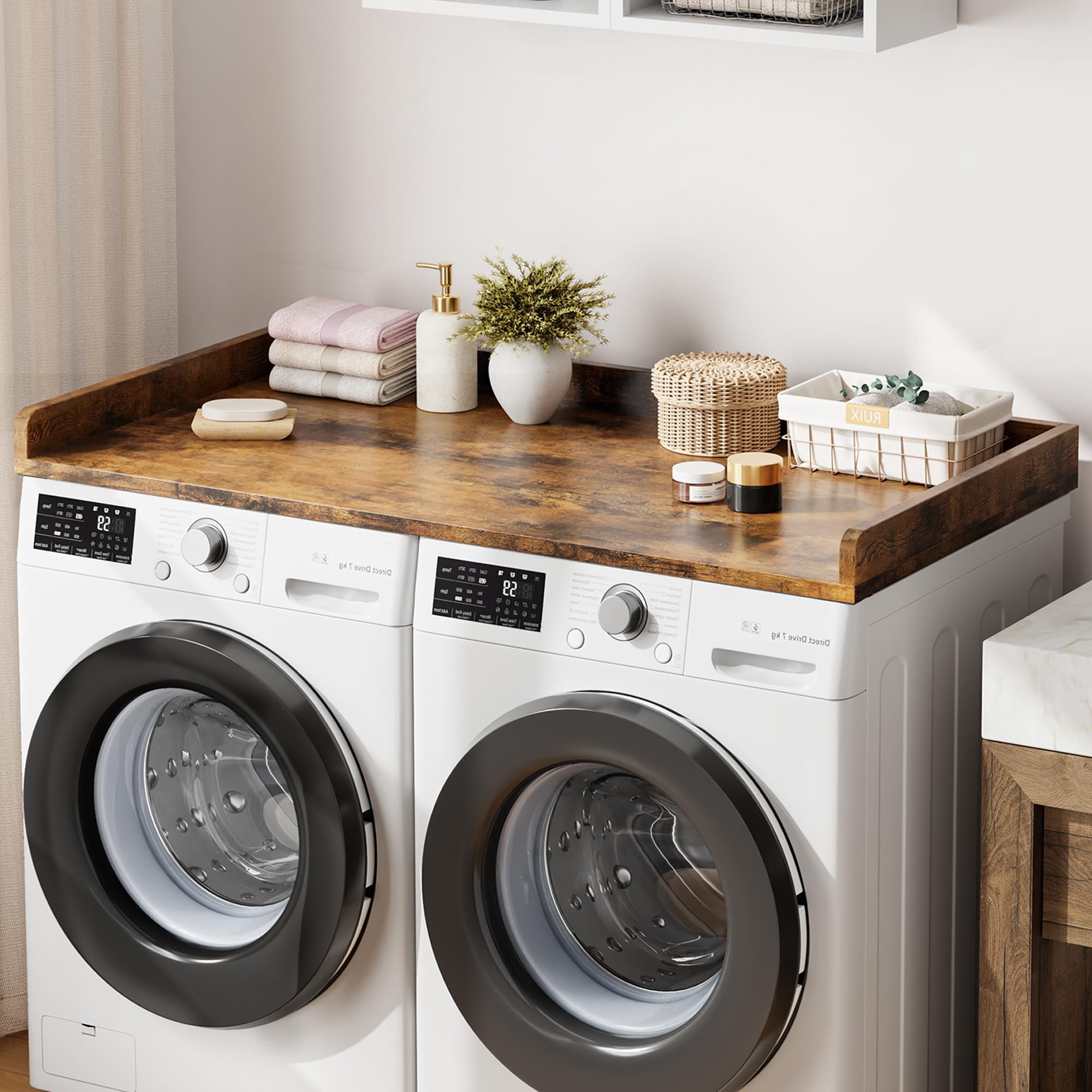 54"x27.5" Washer Dryer Countertop, Laundry Topper with Edge & Non-Slip Pad, Laundry Hamper Storage Organization