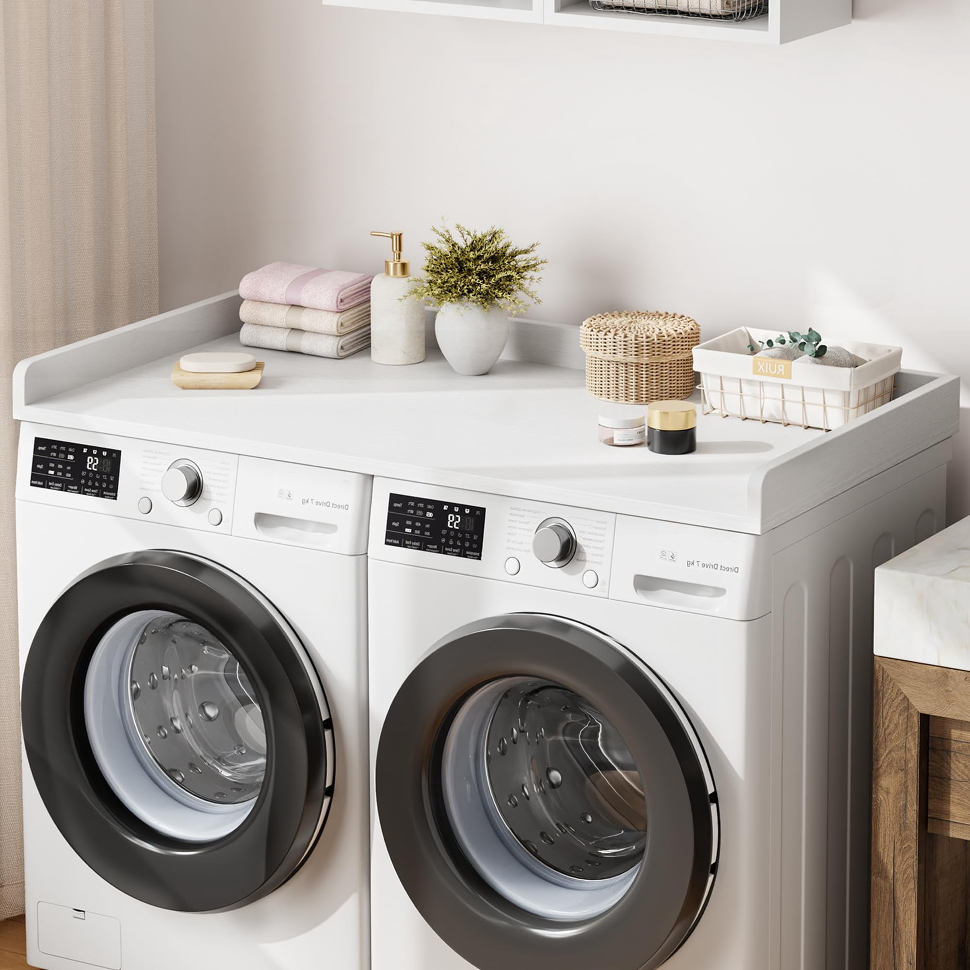 54"x27.5" Washer Dryer Countertop, Laundry Topper with Edge & Non-Slip Pad, Laundry Hamper Storage Organization