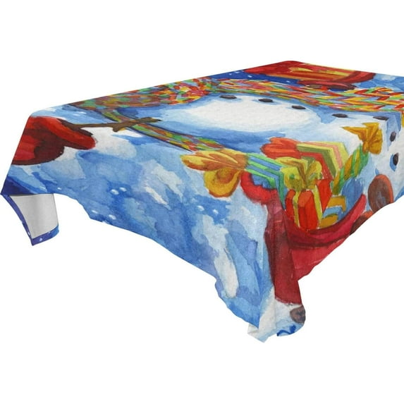 54"x54" Christmas Snowman Tablecloth Waterproof Washable Polyester Square Table Cover Durable Tablecloth for Kitchen Dining Table Party Decor