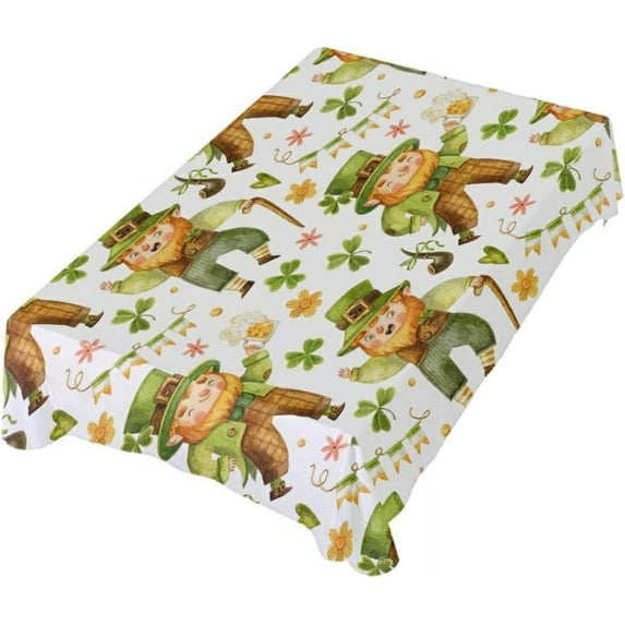 54"x72" Cute Gnome and Clover Rectangle Tablecloth, St. Patrick's Day Kitchen Decoration, Rectangular Table Cover for Party Holiday Hotel BBQ-Machine Washable