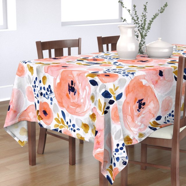 54"x72"Large Scale Floral Tablecloth Genevieve Floral Pink Coral