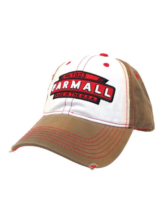 Farmall Stained White & Tan Distressed Cap w/ Twill Front & 3D Logo 12FA013