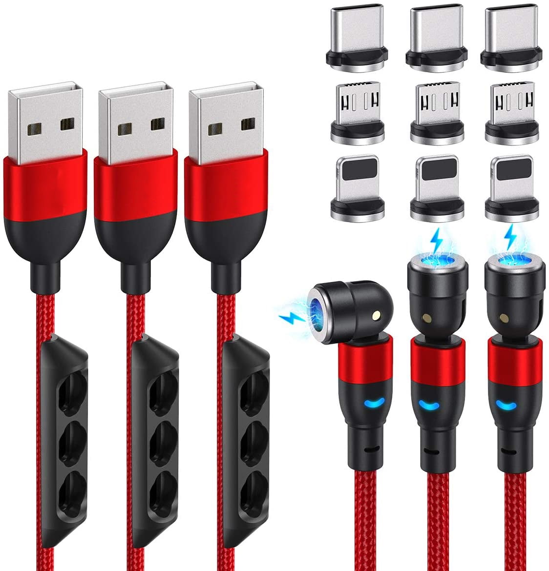 540 Degree Magnetic Charging Cable Nylon Braided 3A Fast Charge