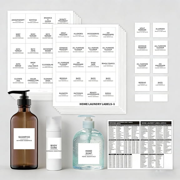 540 PCS Bathroom Home Laundry Labels for Organizing with DIY Blank Labels, Preprinted Minimalist Waterproof Oil Resistant Stickers for Bathroom Laundry Home Beauty Organization Supplies