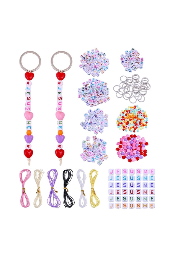 540 Pcs Acrylic Beads Keychain Crafts Kit Acrylic Letter Beads Keychain Making Kit Heart Shape Bead