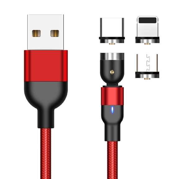 540° Rotation Magnetic Charging Cable 6.6ft, 3 in 1 Magnetic Phone Charger Fast Charging Cable USB Charger Cable for i-P/Micro USB/Type C Device, Red