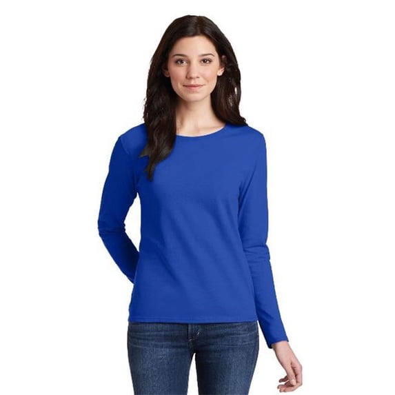 5400L Ladies Heavy 100 Percent Cotton Long Sleeve T-Shirt, Royal Blue - Medium