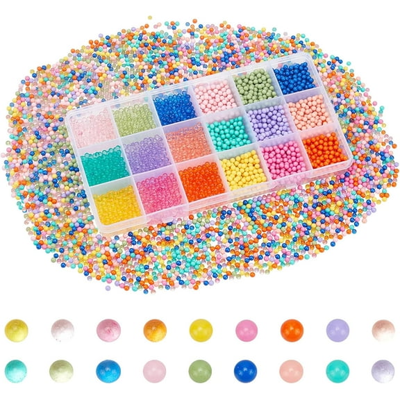 5400Pcs 18 Style Acrylic Beads No Hole Round Mixed Color 4~3.5mm 300pcs/style 1Box
