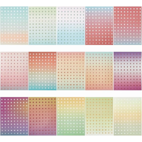 540Pcs 5 Sheets Alphabet Number Stickers Gradient Self Adhesive Letter A-Z Numbers 0-9 Sticker Love Heart Shape Waterproof Decals for Home Decor Arts Crafts Scrapbook Notebooks Mixed Color