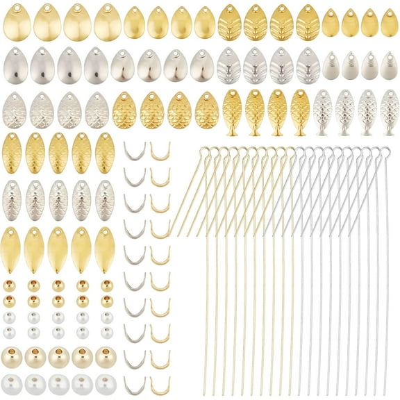 540Pcs Finshing Lures Set with 15 Styles Iron Fishing Lures 2 Colors Iron Needle Alloy Round Beads and Fishing Attractor Spinner Blades for Fishing Accessories