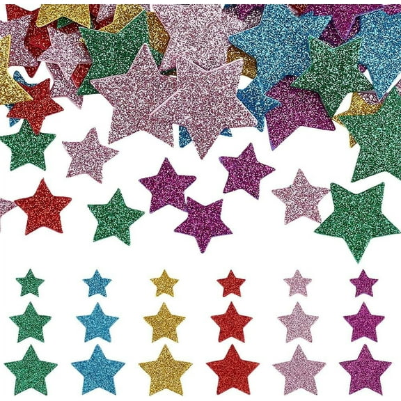 540Pcs Glitter Foam Stickers Star Foam Shapes Self Adhesive Stickers with Glitter 3 Sizes Stickers for DIY Birthday Christmas Party Wedding Celebration Supplies Crafts Home Decoration