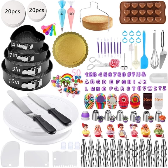 540pcs Cake Decorating Kit - Baking Supplies With 4 Springform Pans Rotating Turntable Tools Set For Beginners