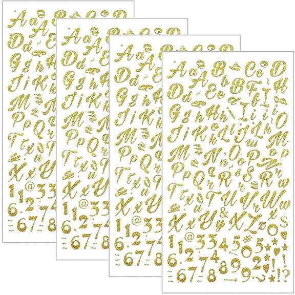 540pcs Gold Letter Stickers: Glitter Cursive Alphabet & Number Stickers for Scrapbooking, Grad Cap Decoration & DIY Crafts