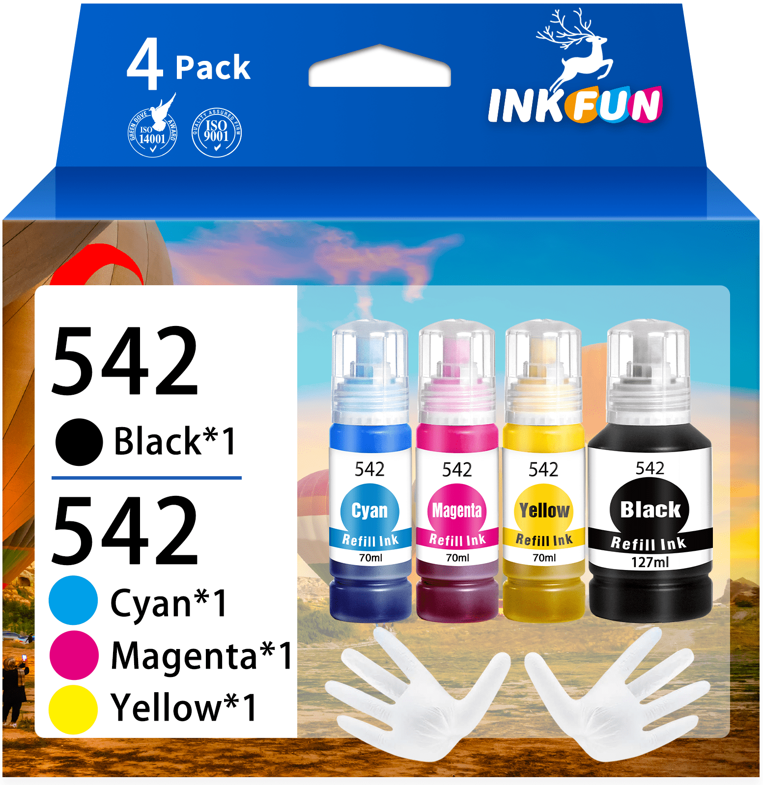 542 Ink Bottle for Epson 542 T542 Refill Ink Bottle for Epson Ecotank ET-5800 ET-5850 ET-16600 ET-16650 Printers (4 Pack, Black Cyan Magenta Yellow)